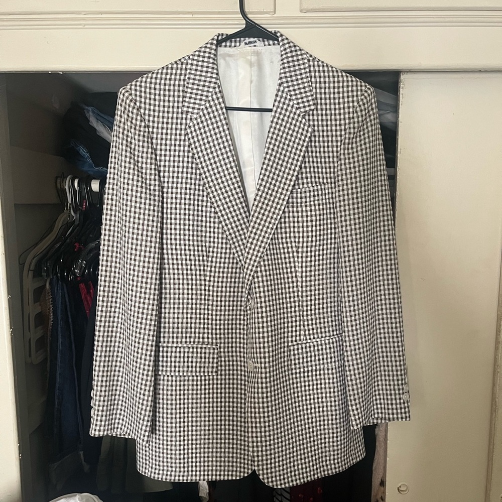 VTG 70s Union Made Mens Brown White HOUNDSTOOTH Weave Sport Coat  Blazer 42